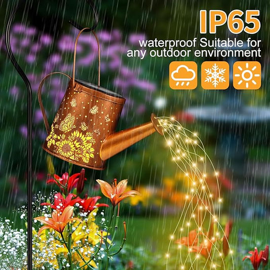 Solar Watering Can Light, Solar Powered Hanging Lantern Landscape Lights, Decorative Garden for Yard Waterproof Garden Decor, Gifts for Mom, Grandma(Sunflower + Butterfly)