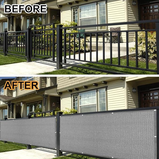 Eden's Decor Balcony Privacy Screen Grey 2'6"x 32' Cover Mesh Windscreen Weather-Resistant UV Protection for Backyard Deck, Patio, Balcony, Pool, Porch, Fence, Railing, Gardening