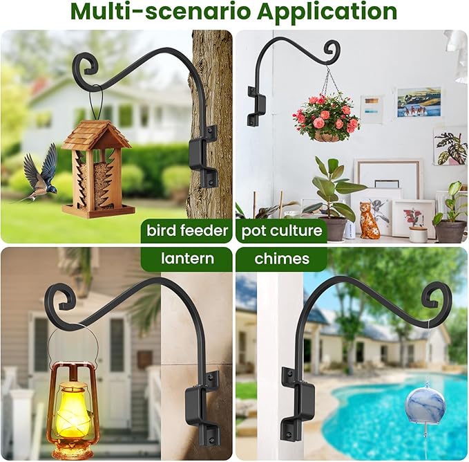 2 Pack 15" Swivel Plant Hangers Outdoor Wall Mount – Heavy Duty Metal Hanging Plant Bracket with 180° Rotation for Bird Feeder, Flower Basket, Lantern, Wind Chimes, Patio Garden Porch Decor