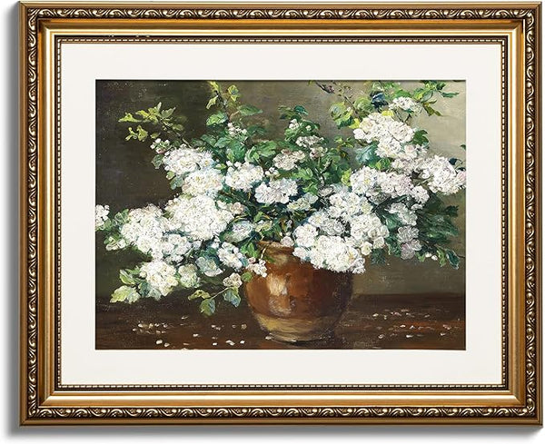 ARPEOTCY Vintage Gold Framed Wall Art, Nature Floral Flowers Retro Paintings, Canvas Prints Artwork with Antique Frame, Victorian Wall Pictures Decor for Living Room Gallery Room, 13x16 inch