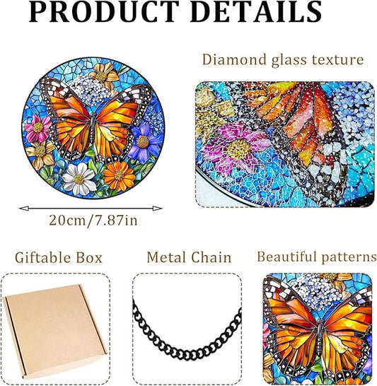 Butterfly Stained Glass Window Hanging Suncatchers, Flower Sun Catchers Indoor Window Glass Wall Art Decor,Birthday Gifts for Women 7.87"