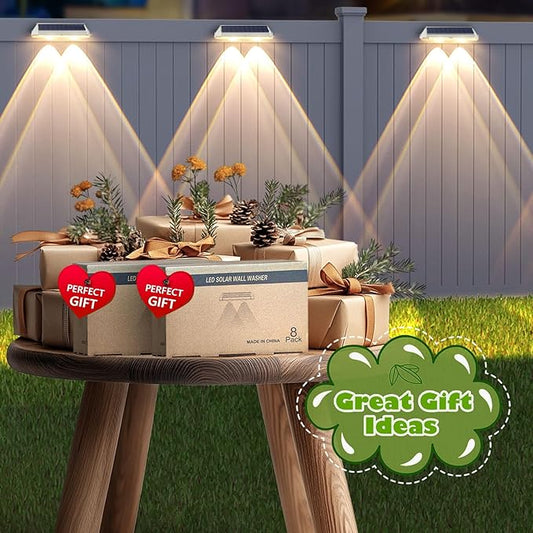 Solar Fence Lights Outdoor - 2700/4000/6000K 3 Modes, IP65 Waterproof Fence Solar Lights Outdoor, Fence Light Solar Powered for patio decor/Railing/Step and Wall - Unique Housewarming Gifts(8 Pack)
