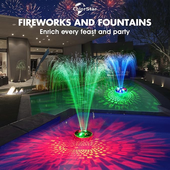 ChlorStar Pool Fountain with Remote,Floating Pool Fountain with Lights Show,Above Ground Pool Water Fountains Pump with Anchor, Floating Swimming Pool Fountains for Inground Pool,Pond -1PC(White)
