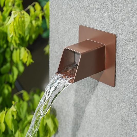 2 Inch 316 Stainless Steel Square Water Fountain Spout with Integrated Spray Baffle, Waterfall Spillway Scupper for Outdoor Decors, Pools, Ponds, Water Walls (Brown)