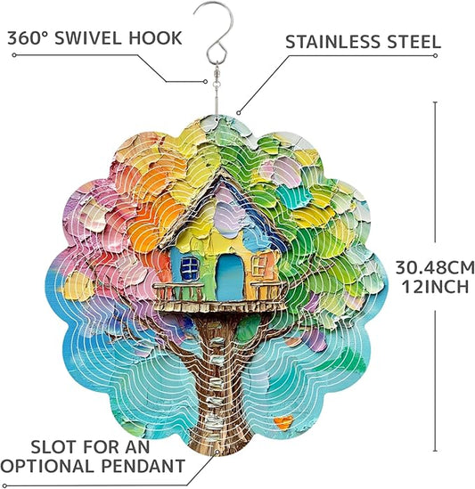 12 Inch 3D Kinetic Wind Spinner for Garden and Yard, Laser-Cut Stainless Steel, Mesmerizing Hanging Decor for Outdoor Patio & Indoor, Dreamer Nest-12