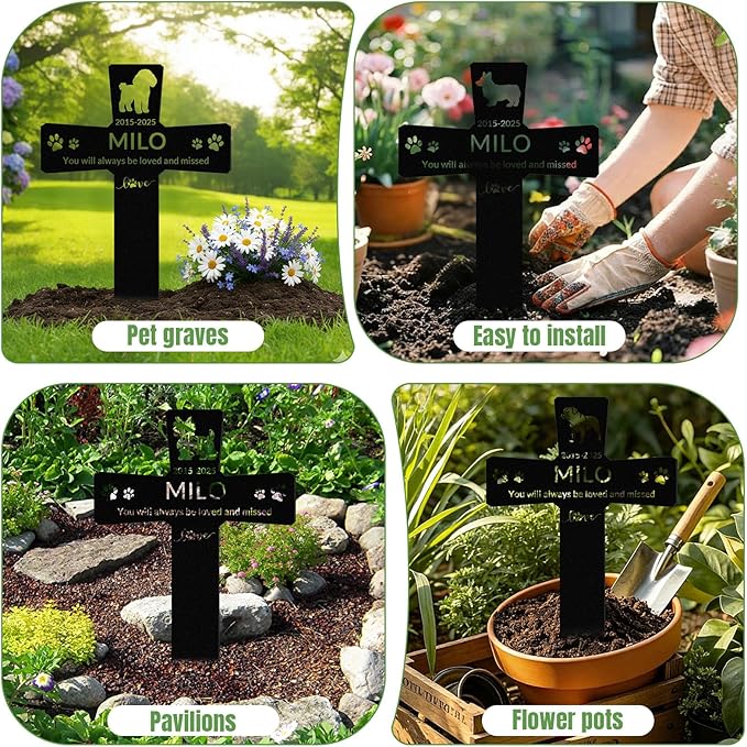 Custom Dog Grave Markers Outdoor with Pet Breed Icons, Personalized Metal Waterproof Rustproof Pet Grave Markers, Dogs Headstone for Garden Yard, Sympathy Gift for Loss of Dog (Style 2)
