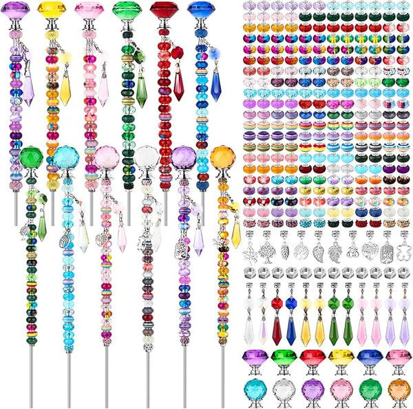 UFU 310Pcs DIY Fairy Wand Beaded Garden Stakes Kit, Decorative Garden Stakes with Colorful Crystal Pendants, Outdoor Fairy Garden Accessories, Beadable Items for Decor, Gifts & Craft (10 & 12 in)