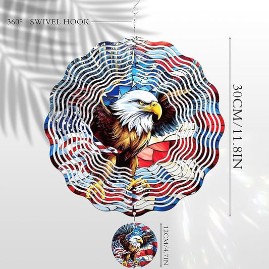 American Eagle Wind Spinner - 3D Stainless Steel Wind Spinners Outdoor Flag Pattern Ornaments Kinetic Spinning Art Hanging 250 Anniversary Patriotic Decor for Patio Lawn Garden Yard Balcony