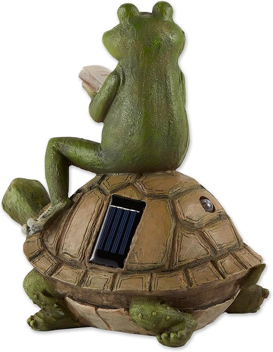Zingz & Thingz Day & Night Garden Décor Solar Statue Figurine, 10.5x7x11, Frog and Turtle