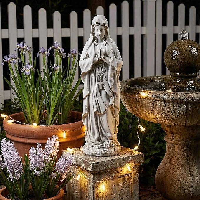 Virgin Mary Statue, 29.9'' H Outdoor Statue Garden Decor Mother Mary Statue for Patio Yard Home Hallway Lawn Magnesium Oxide Stone Religious Indoor/Outdoor Decor