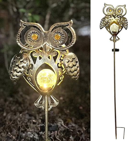 Owl Solar Garden Lights Outdoor, 40.55" Tall Iron Metal Yard Art, Weatherproof Pathway Stakes for Patio Lawn, Unique Owl Statue with Warm LED for Fence Plant Pot Decoration
