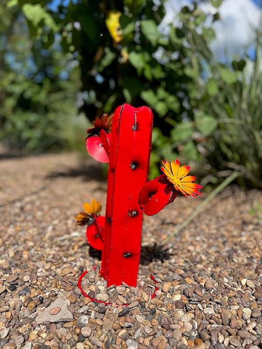 Mini Metal Saguaro - Garden Art (Red)