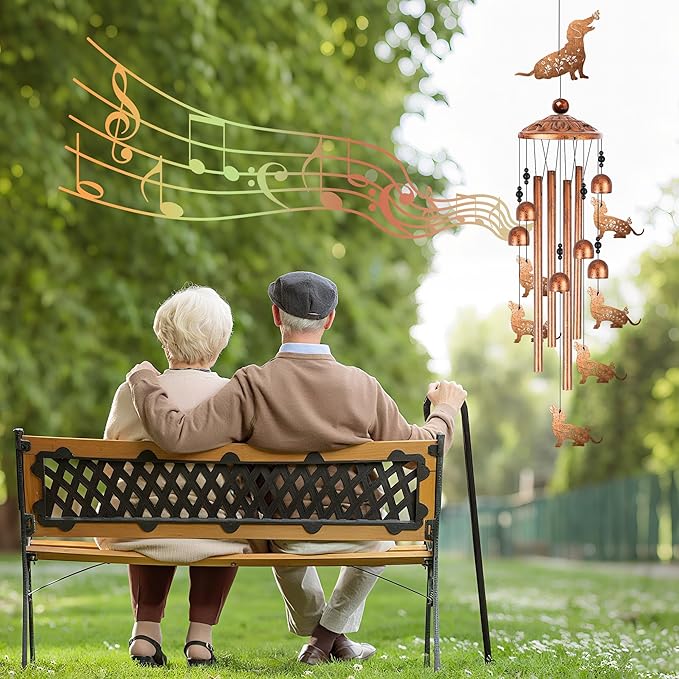 Dachshund Wind Chimes for Outside, Dachshund Wiener Dog Gifts for Women Men Metal Windchimes Outdoors, Pet Dog Home Garden Patio Yard Decor