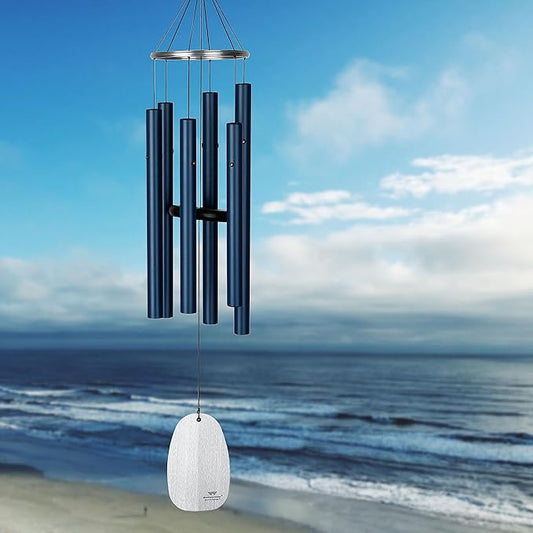 Woodstock Wind Chimes for Outside, Garden, Patio, Porch and Outdoor Decor (32") Bells of Paradise Pacific Blue Decorative Wind Chime Gifts (BPMPB)