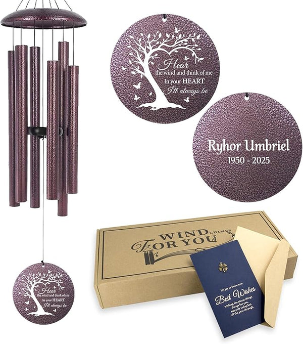 Memorial Engraved Wind Chimes Personalized, Tree of Life Wind Chimes for Loss Loved One Mother Father, Memorial Gifts for Sympathy Remembrance Bereavement, Produced in USA