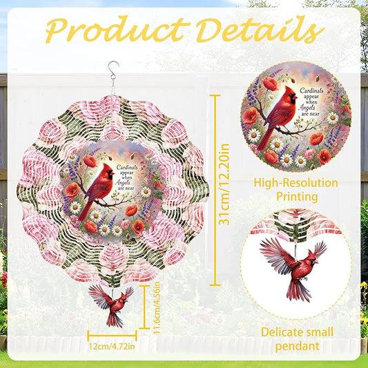 Hanging Wind Spinners Outdoor, 3D Kinetic Metal Wind Spinner with Red Cardinal Angel Memorial Design for Garden Yard Decor, Sympathy Gifts for Loss of Loved One Women