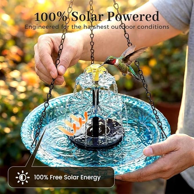 Solar Powered Hanging Bird Bath Fountain, Hanging Bird Bath Fountains Solar Power, Solar Cascade Hanging Birdbath, Tiered Cascade Solar Water Fountains (A Style Blue)