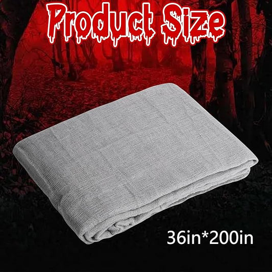 RunNico 200x36 Inch Large Size Gray Halloween Creepy Gauze Cloth Decoration,Spooky Fabric Cloth,Halloween Haunted Cheesecloth for Halloween Drapes,Stairway Decor,Outdoors Doorways Decorations