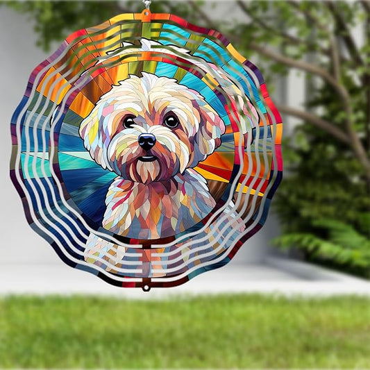 Maltese Dog Wind Spinner Pet Dog Memorial Gifts, Vibrant 3D Kinetic Aluminum Metal Yard Art, Loss of Dogs Sympathy Gifts, Hanging Outdoor Garden Decor, 8" Wind Sculptures for Patio, Porch (Maltese8)
