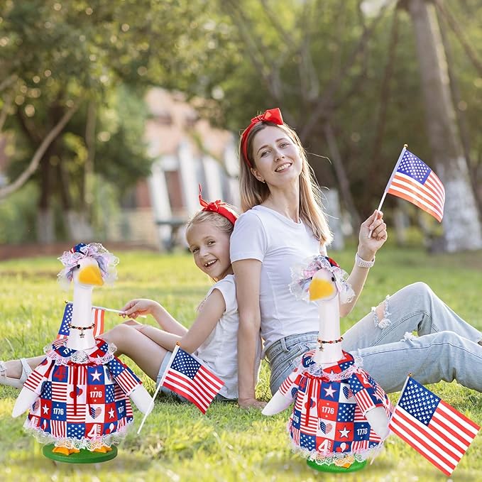 JcHrmers 4th of July Porch Goose Outfits Memorial Day Goose Outfit Fits 23" Plastic Cement Goose Statue Patriotic Goose Costume for USA 250th Anniversary Outdoor Garden Patio Yard Lawn Decor