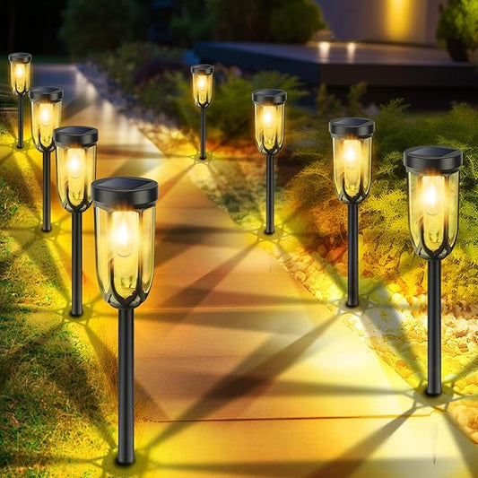 Barleit Solar Lights Outdoor 8 Pack, Solar Pathway Lights, Solar Lights Outdoor Waterproof IP65, Bright Auto On/Off Garden Lights, Solar Landscape Lights for Driveway Walkway Lawn Yard (Warm White)