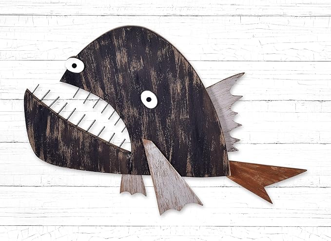 Sunset Vista Designs Coastal Collection Funky Fish Indoor/Outdoor Wooden Wall Sculpture, 16-Inch, Fierce Fish, MF329