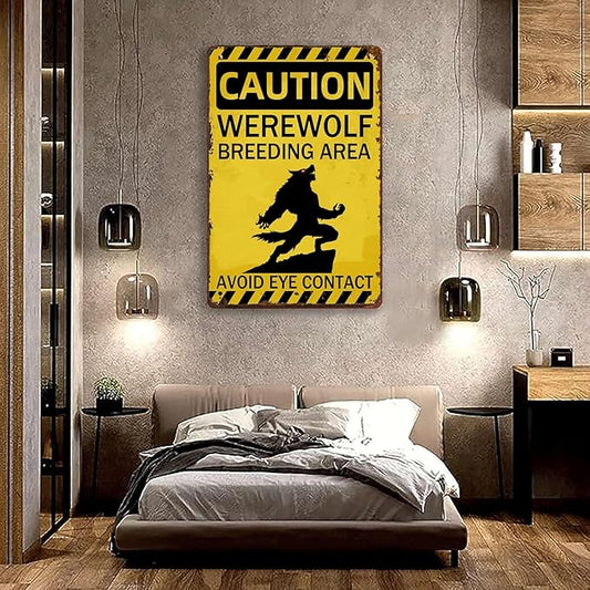 Werewolf Metal Tin Sign Werewolf Breeding Area Folklore Wall Art Decor for Home Farm Forest Garden Grassland Patio Outdoor 12x8 inch