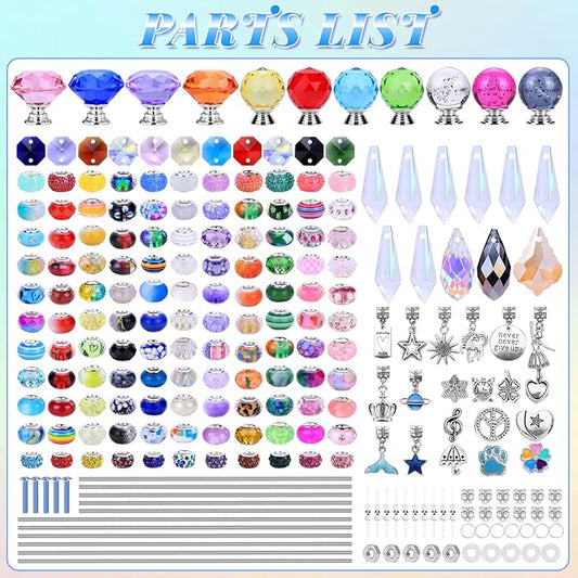 AIPRIDY DIY Fairy Wand Garden Stakes Kit, Crystal Beaded Decorative Wands Set, Outdoor Garden Decoration with Assembly Guide (Mixed Top 390 Pcs)