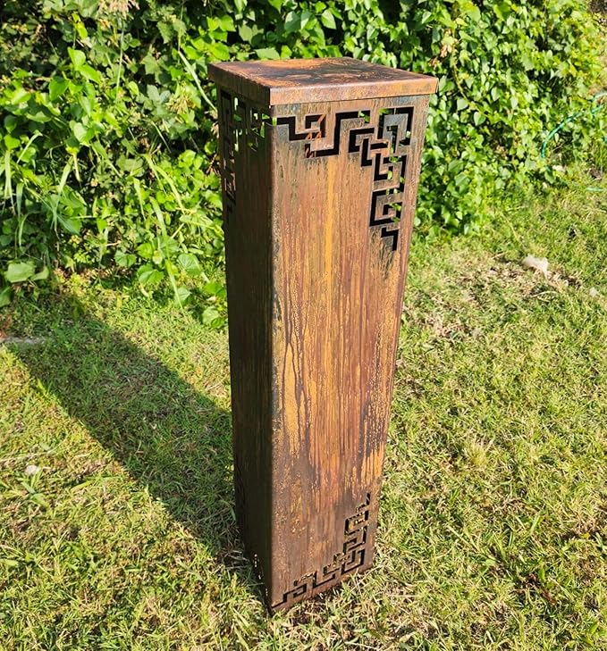 Asian Garden Columns - Zen Garden - Garden Statue - Well Cover - Landscape Light Cover- Japanese Garden Decor (12" T x 3.5" W x 3.5" D with LID)
