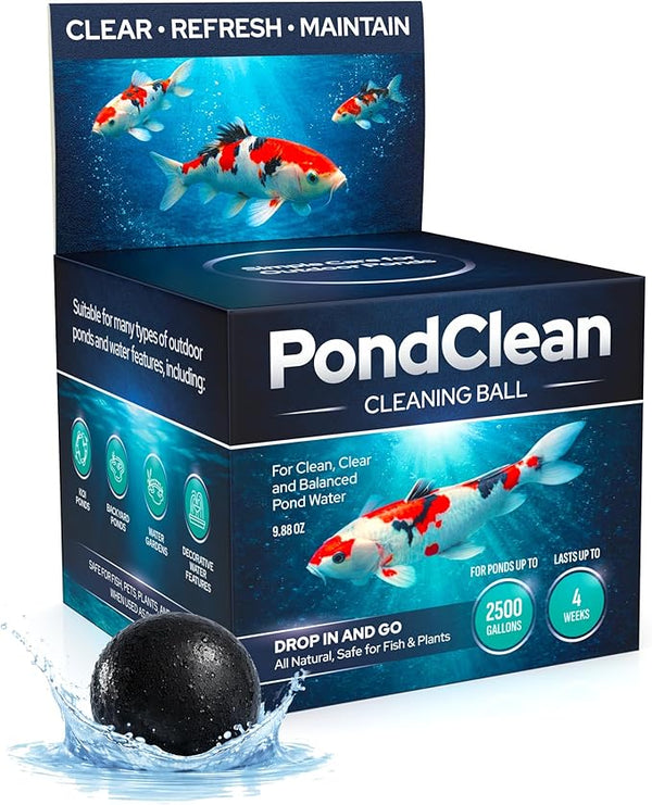 Natural Pond Care Ball – Easy Drop-in Maintenance for Outdoor Ponds and Water Features, Suitable for Fish & Plants, Up to 2500 Gallons – 4 Week Use