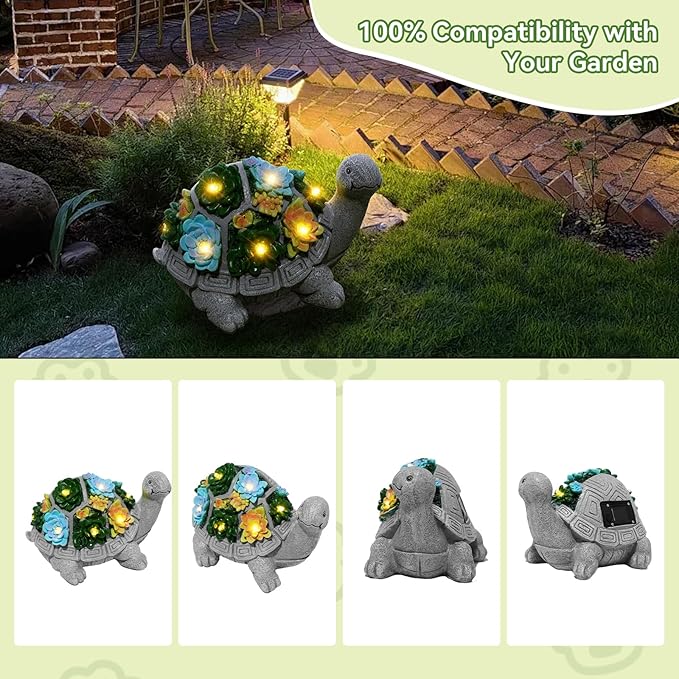Solar Turtle Garden Statues with LED Lights, Outdoor Decor for Patio Yard Balcony - Unique Housewarming Birthday Gifts for Women Mom Grandma