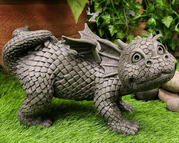 Ebros Gift Whimsical Dog Style Peeing Garden Dragon Statue 12" Long Cute Naughty Baby Dragon Cocking Leg Faux Stone Resin Finish Figurine