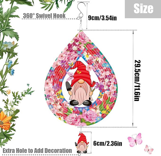 Gardener Gnome Pink Wind Spinners for Yard and Garden,12 Inch 3D Stainless Steel Hanging Kinetic Yard Art Wind Sculpture, Kinetic Art Garden Decor for Christmas Outdoor & Indoor