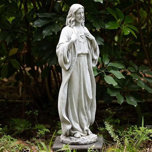 BC Catholic Sacred Heart of Jesus Statue, 24.5" H Large Jesus Christ Statue for Garden, Catholic Outdoor Statue for Yard Patio Lawn Hallway, Religious Gift, Handpainted by Buildclassic