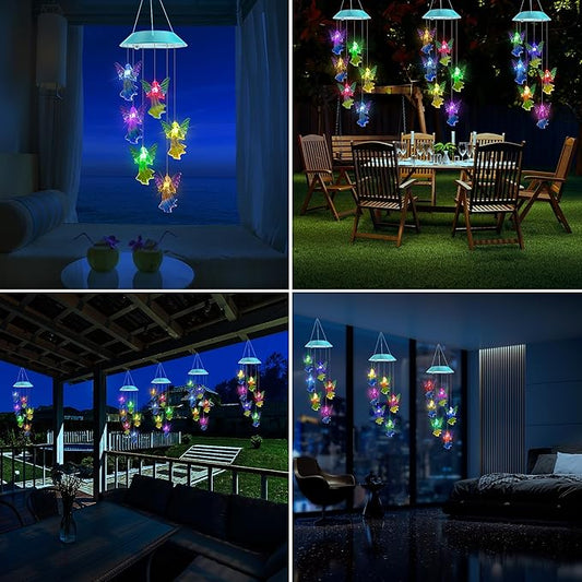 Solar Angel Gift for Mom Girls, Color Changing Solar Wind Chimes for Outside, Outdoor Decorative Mobile Lights for Garden, Yard, Patio, Window, Party Decorations, Gift for Women