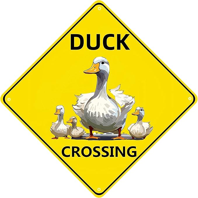 Duck Crossing Signs, Nene Crossing Sign for Duck Pond Decor Bundle 2 Pieces Duck Farmhouse Wall Decor Garage Retro 12X12 Inch
