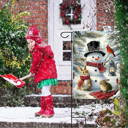 Winter Garden Flags 12x18 Double Sided, Small Burlap Outdoor Holiday Farmhouse Rustic Snowman Bunny Xmas Garden Flag Christmas Decorations Yard Lawn Porch Flags for Outside Decor