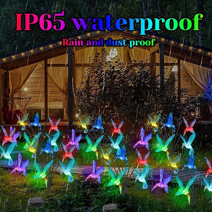 BeHiller Solar Hummingbird Lights Outdoor,2PACKS 12LED Swaying Firefly for Hummingbird Path Decor,Unique Gifts for mom/Grandma,Color Changing Hummingbird Gifts for Women,House,Housewarming,Lawn Decor