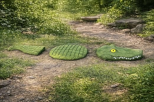 Solid Rock Stoneworks Crocodile 3-Piece Stepping Stone Set – Concrete Garden Decor – Fun Outdoor Pathway Accent – Handcrafted Alligator Design – Made in USA