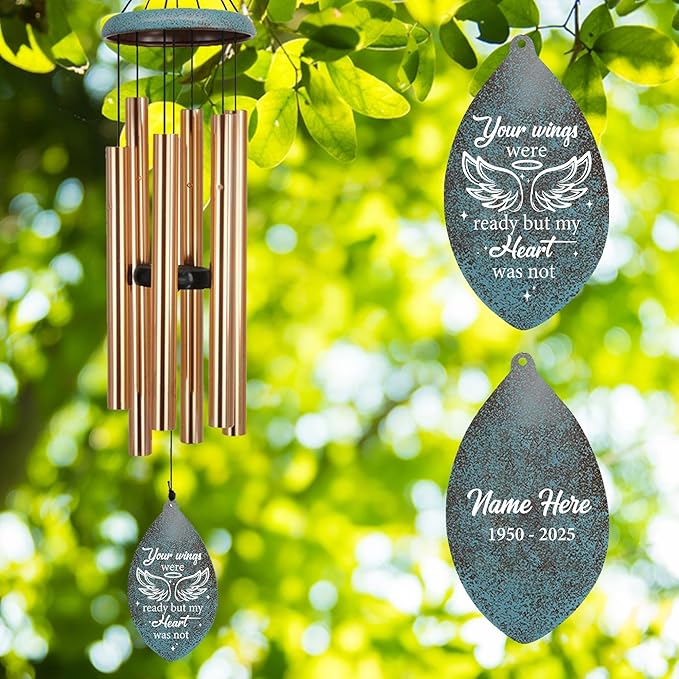 ASTARIN Personalized Memorial Wind Chimes, Angel Wings Sympathy Gifts Wind Chime for Loss of Loved Mom/Dad, Commemorative Windchime for Condolences/Funeral, Produced in USA