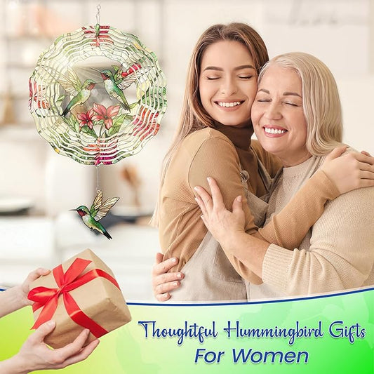 FLAGWIX Hummingbird Gifts for Women - 3D Stainless Steel Metal Wind Spinners 12in - Hummingbird Wind Spinner Yard Decorations Outdoor Indoor Hanging Garden Decor, Mothers Day Birthday Gift For Grandma
