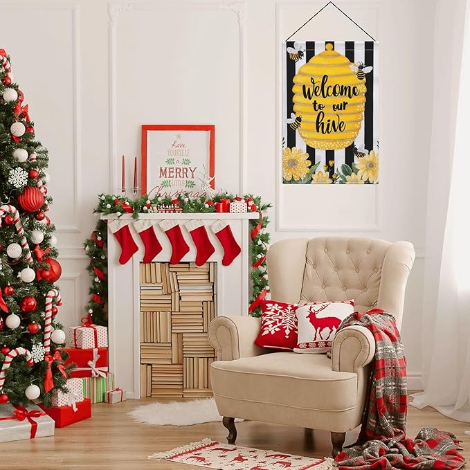 Bee Garden Flag Seasonal Double Sided 12 x 18 Inch Small Yard Flag for Indoor Outdoor Decor Holiday All Seasons