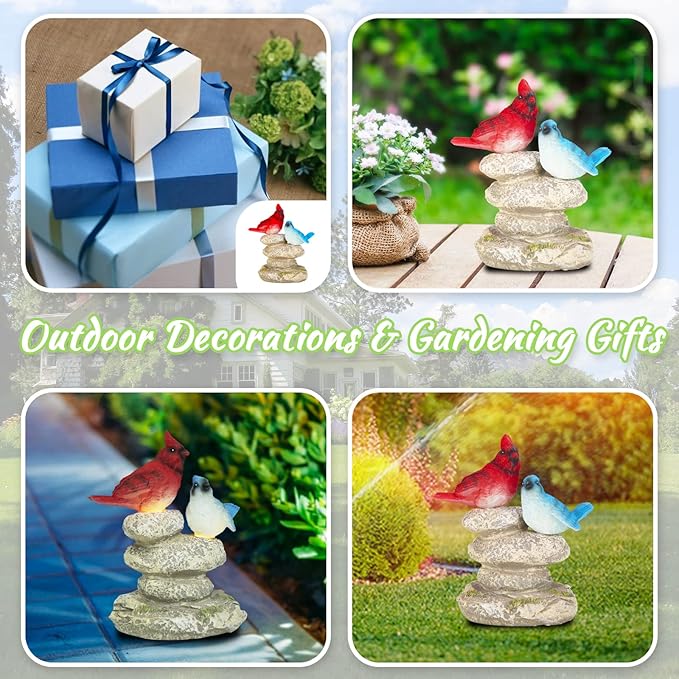 Solar Garden Statues Outdoor Decor, Garden Sculptures Stones Statue Novelty Birds Figurine Decoration for Patio Yard Porch Art Home Decor