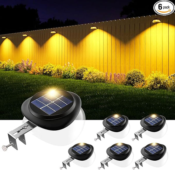 JSOT Outdoor Fence Lights, Solar Gutter Lights Waterproof, 2 Installations Methods for Deck Garden Porch Garage Wall Patio Backyard - Warm White, 6 Pack