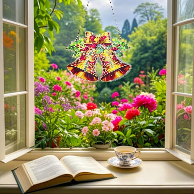 Christmas Bell Ornaments Colorful Window Hanging Decorations Home Wall Decor for Bedroom Patio Indoor Outdoor