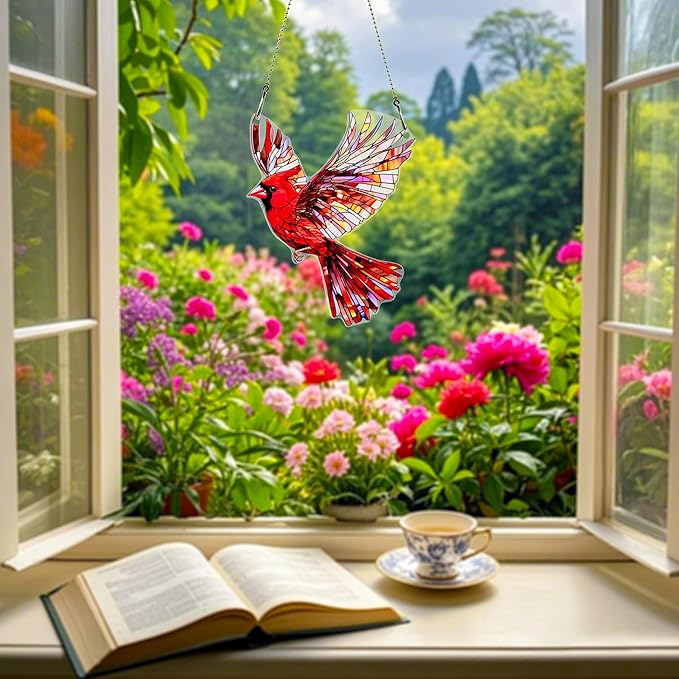 Red Bird Ornaments Colorful Window Hanging Decorations Home Wall Decor for Indoor Outdoor