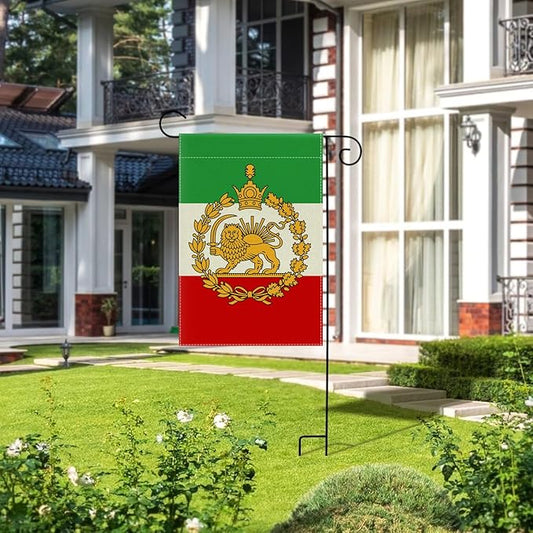 12x18in Iran Garden Flag Double Sided Lion Sun and Crown Design, Indoor Outdoor Yard Decor