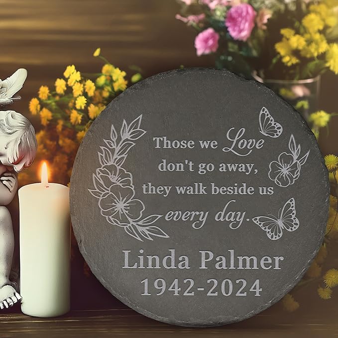 Memorial Garden Stone - Personalized Bereavement Gift for Loss of Loved One - Round