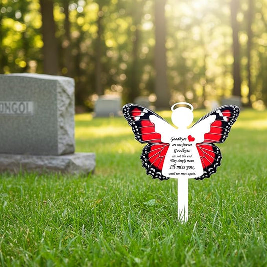Angel Butterfly Memorial Garden Stake - Metal Grave Marker for Cemetery - Sturdy Thickened White Angel Remembrance Plaque, Sympathy Gift for Loss of Loved One