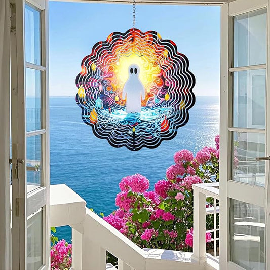 Halloween Decorations Outdoor 3D Wind Spinners Hanging,Metal Ghost Wind Spinner Holloween Gifts for Women Men,12 Inch Kinetic Wind Sculpture Outside Silhouette Balcony,Patio, Lawn,Yard,Garden Decor